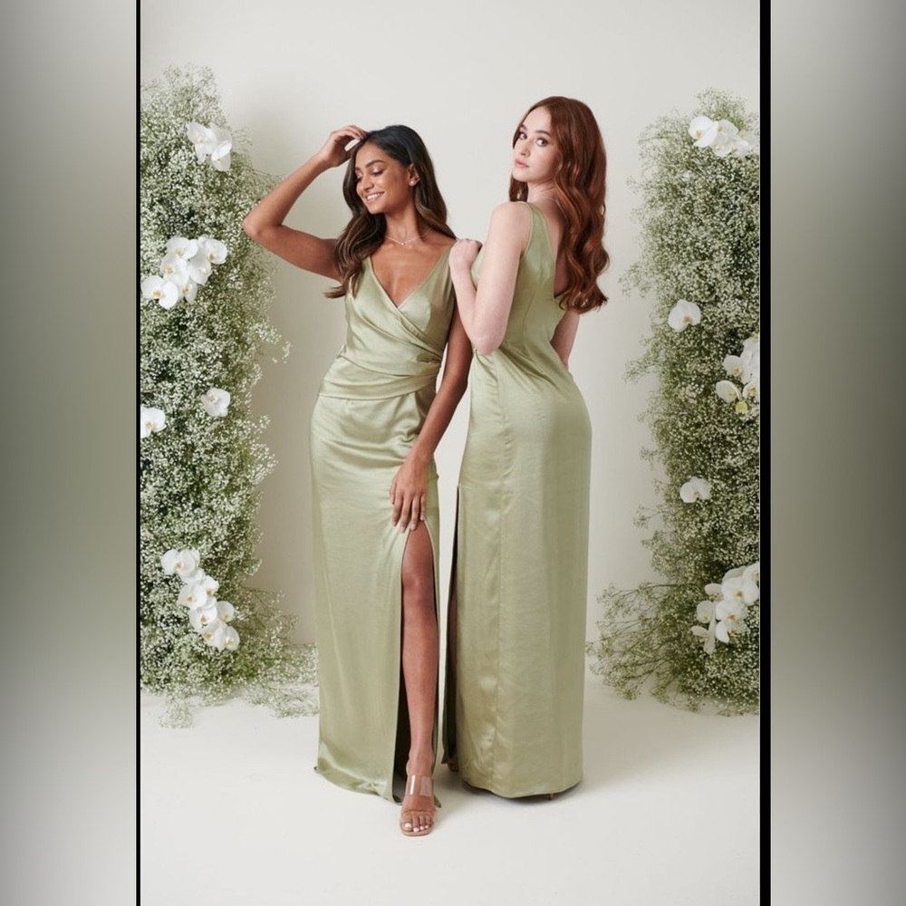 Pretty Lavish Esmee Wrap Maxi Bridesmaid Dress Olive Green Formal Elegant Size 2